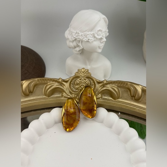 Anthropologie Vintage Amber Resin & Stainless Steel Earrings - Picture 5 of 7